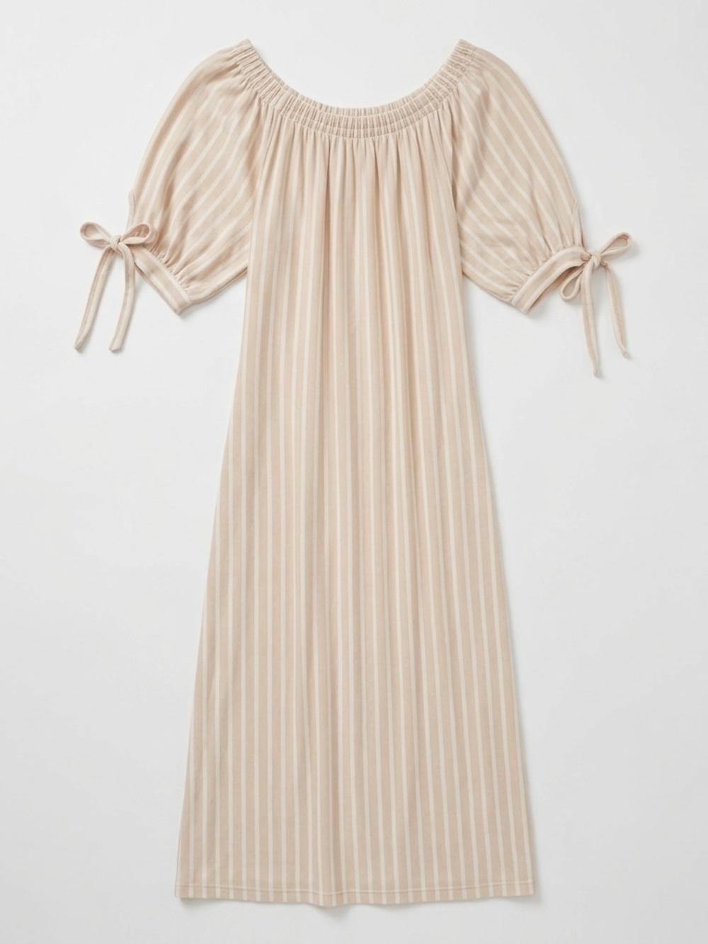 Aquavita Cream and White Striped Dress with Tie Sleeves Women's L/XL #263